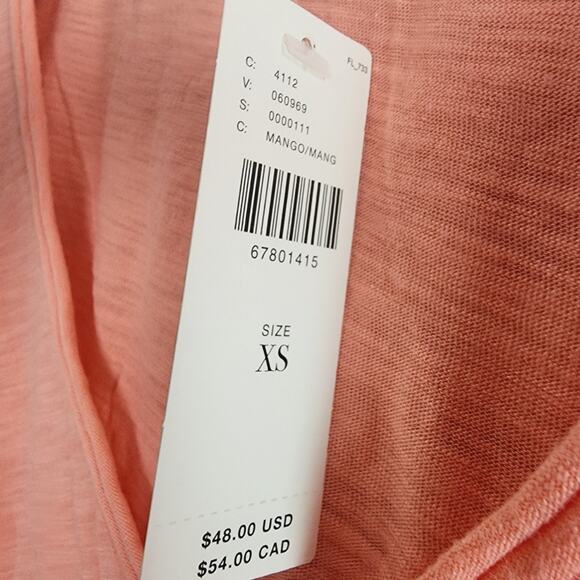 NEW T.la Anthropologie Mango Orange Classic V-Neck Short Sleeve Pocket T-Shirt - Picture 7 of 8